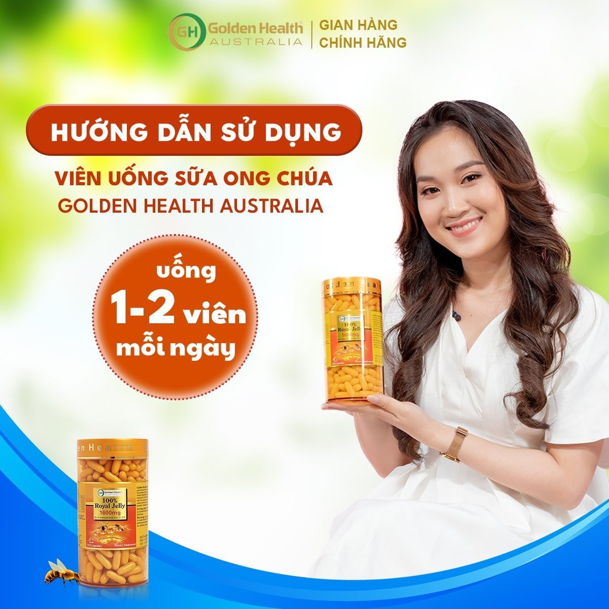 Viên Uống Sữa Ong Chúa Golden Health Royal Jelly 1600mg Hộp 100 Viên, Giúp Da Chống Lão Hóa, Nám, Sạm, Chống Mất Ngủ, Bảo Vệ Sức Khỏe Toàn Diện - Nhập Khẩu Chính Ngạch Từ Úc