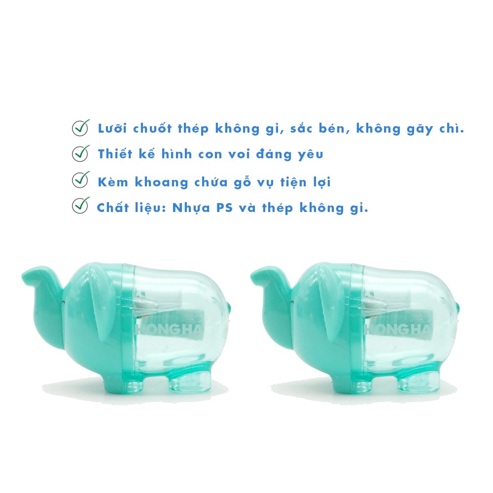Gọt Bút Chì Hình Voi HH - 3510 Thiết Kế Hình Con Voi Đáng Yêu, Kèm Khoang Chứa Gỗ Vụ Tiện Lợi, Nhỏ Gọn. Lưỡi Chuốt Sắc Bén, Không Gãy Chì.