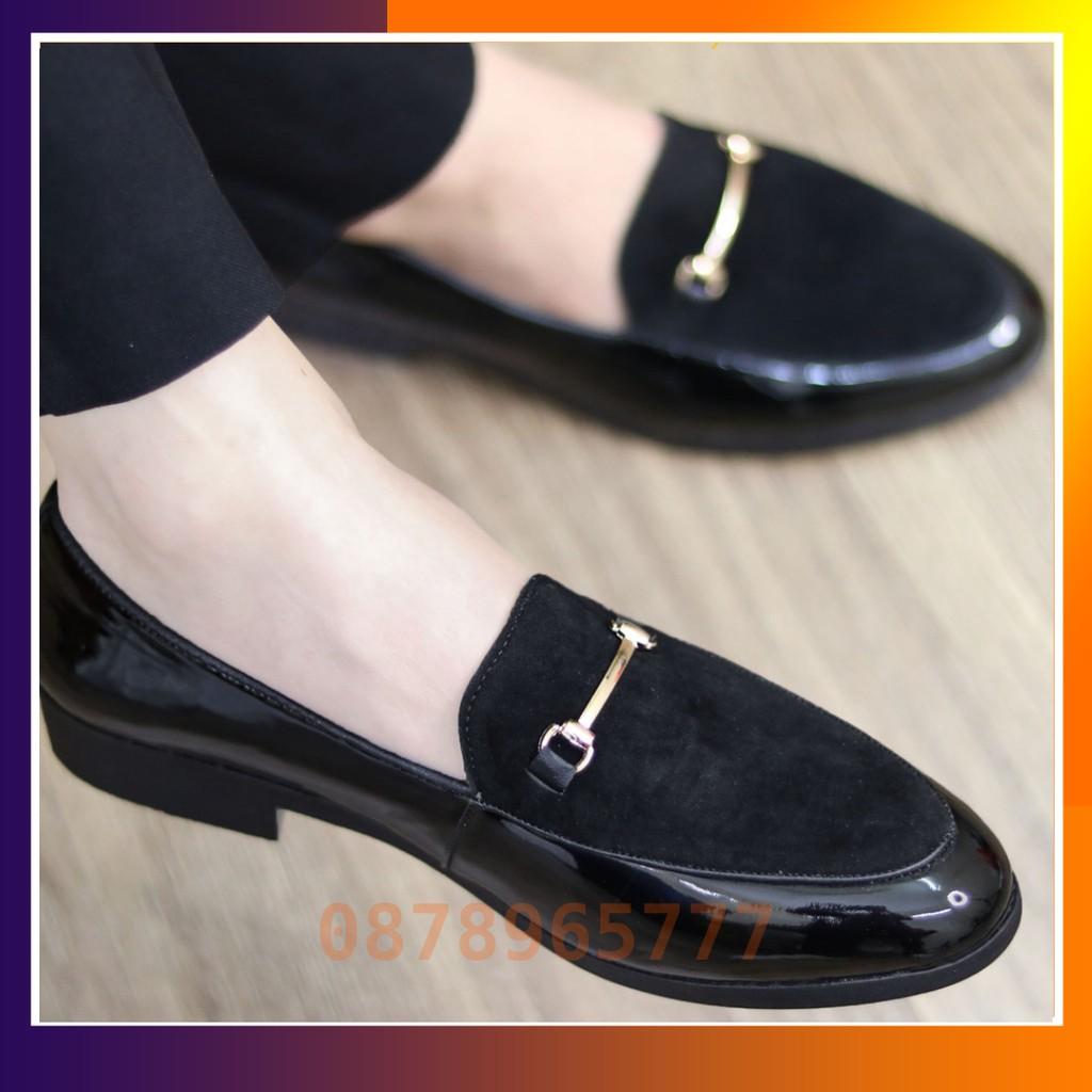 Giày Da Nam Giá Rẻ Da Lộn Kết Hợp Đai Vàng Sang Trọng Mã L190