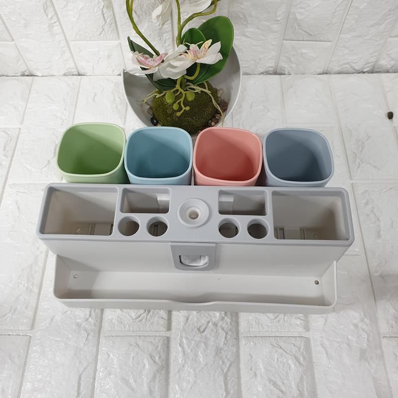 Dụng Cụ Nhả Kem Đánh Răng 4 Cốc Chất Liệu Lúa Mạch Không Cần Khoan Vít - Dụng Cụ Lấy Kem Đánh Răng Tự Động 4 Cốc Lúa Mạch Cao Cấp