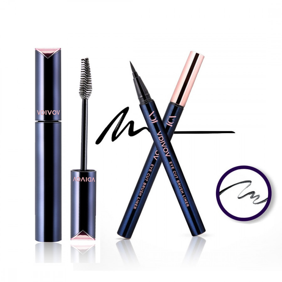 Bộ trang điểm mắt VDIVOV Eye Cut bút kẻ mắt nước Brush Liner 01 Black 0.6g và Mascara 02 Long &amp; Volume 8g