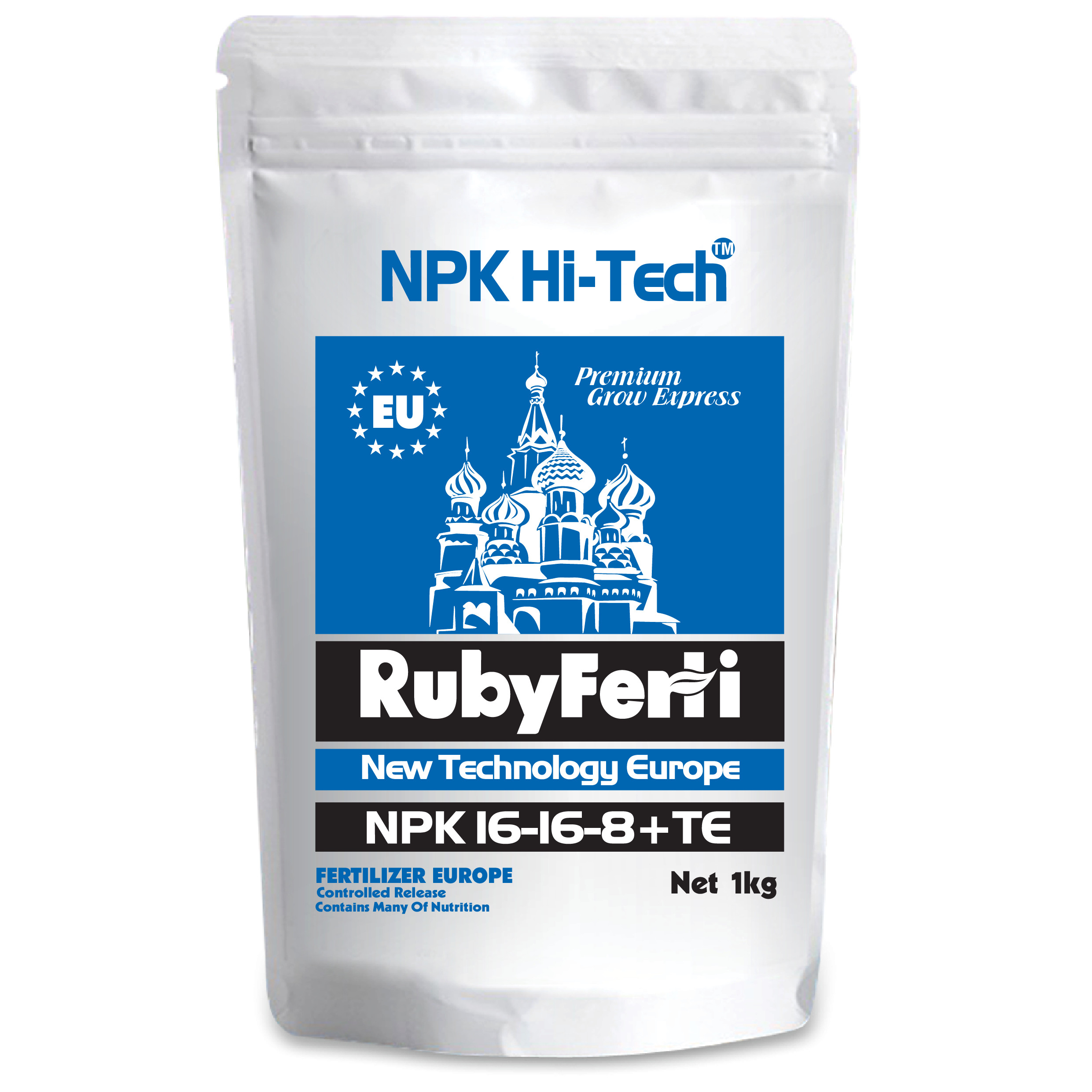 Phân bón NPK Hi-Tech: RubyFerti NPK 16-16-8+TE (bịch 1kg)