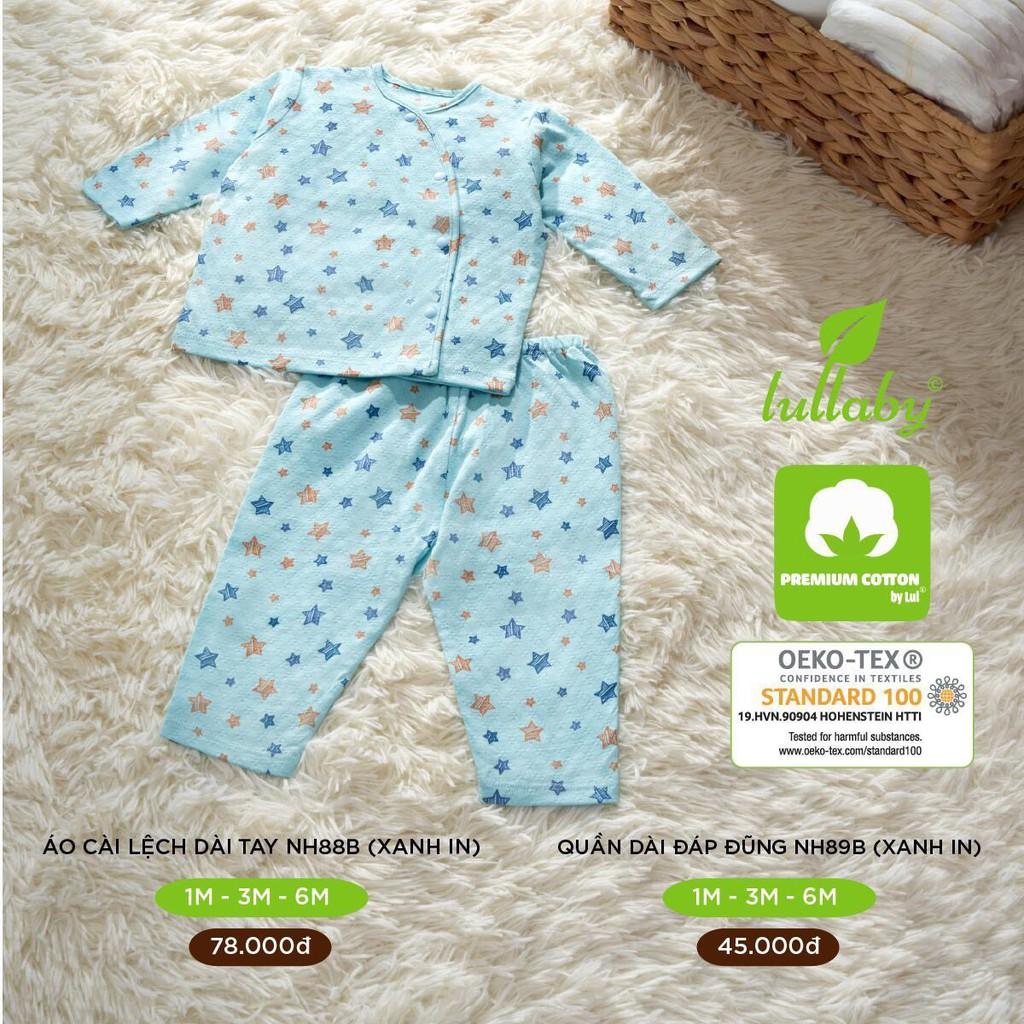 Bộ quần áo sơ sinh Lullaby vân thoáng, áo cài lệch Lullaby, quần đáp đũng cao cấp