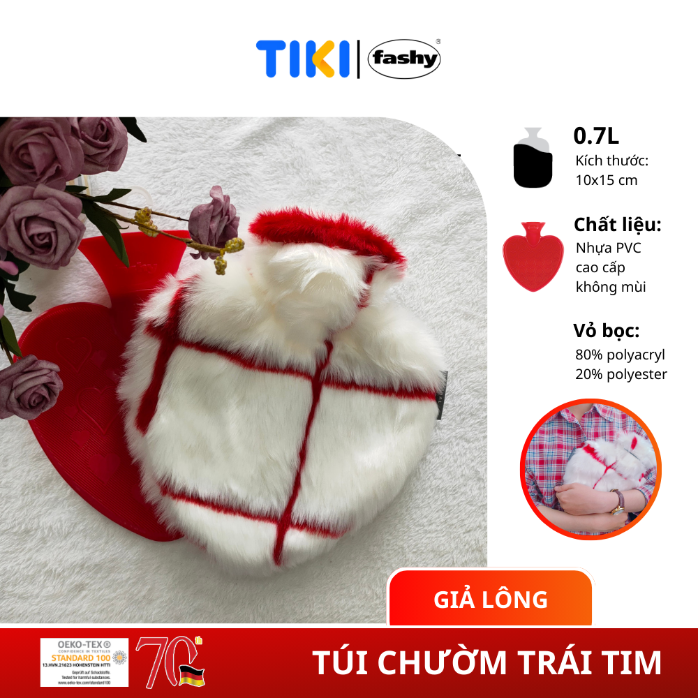 Túi chườm nóng lạnh Fashy nhập khẩu 100% từ Đức, tiêu chuẩn chất lượng Châu Âu giúp ngủ ngon, giảm đau, hạ sốt tự nhiên, thiết kế thời trang hình trái tim giả lông