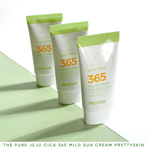 Kem chống nắng nâng tông, kháng nước 365 Pretty Skin The Pure Jeju Cica 365 Mild Sun Cream