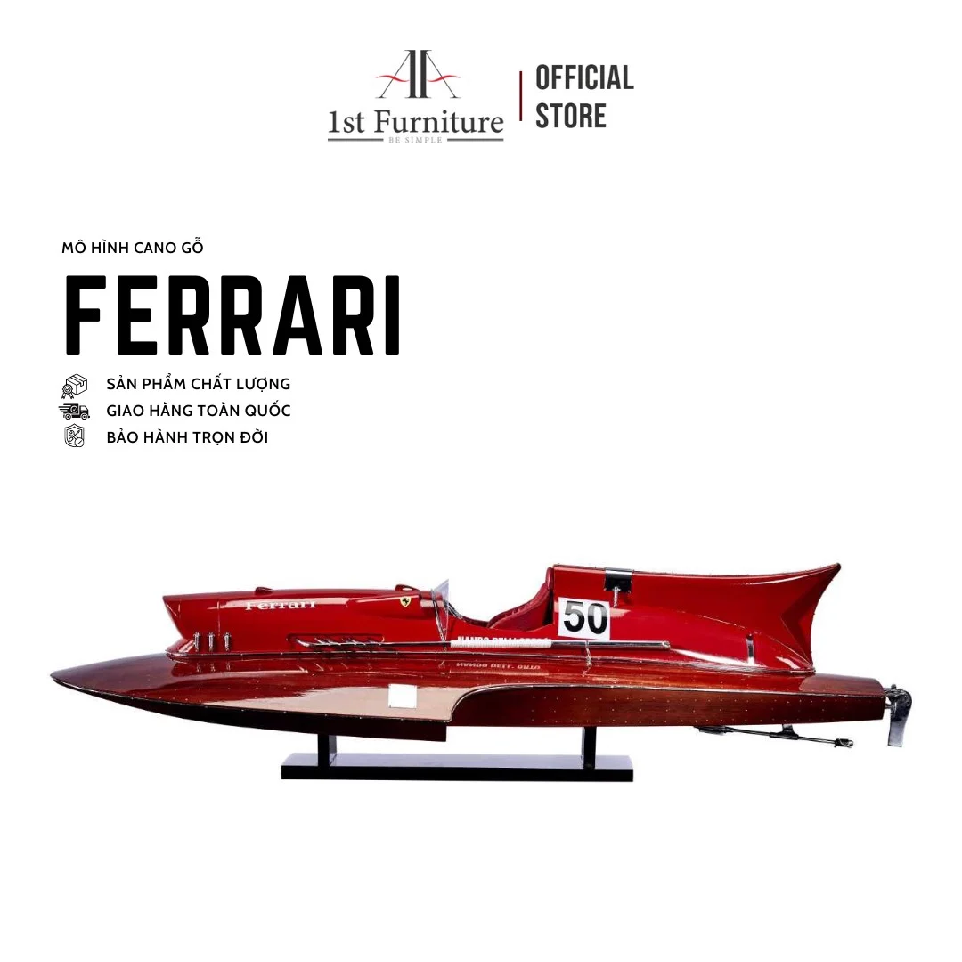 Mô hình cano FERRARI cao cấp, mô hình thuyền gỗ tự nhiên sang trọng lắp ráp sẵn 1st FURNITURE