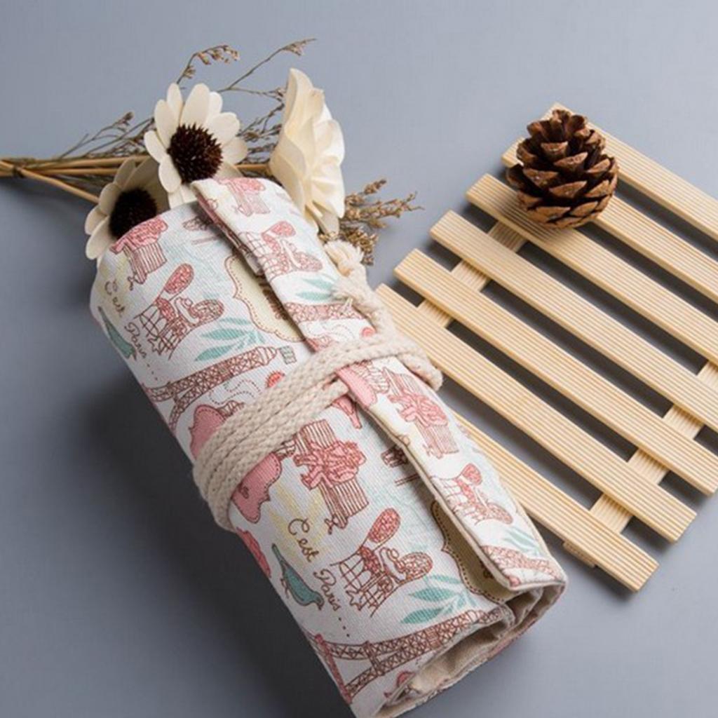 12/24/48/72 Holes Canvas Tower Pattern Color Pencil Wrap / Roll up Pencil Case / Stationery Storage Pack