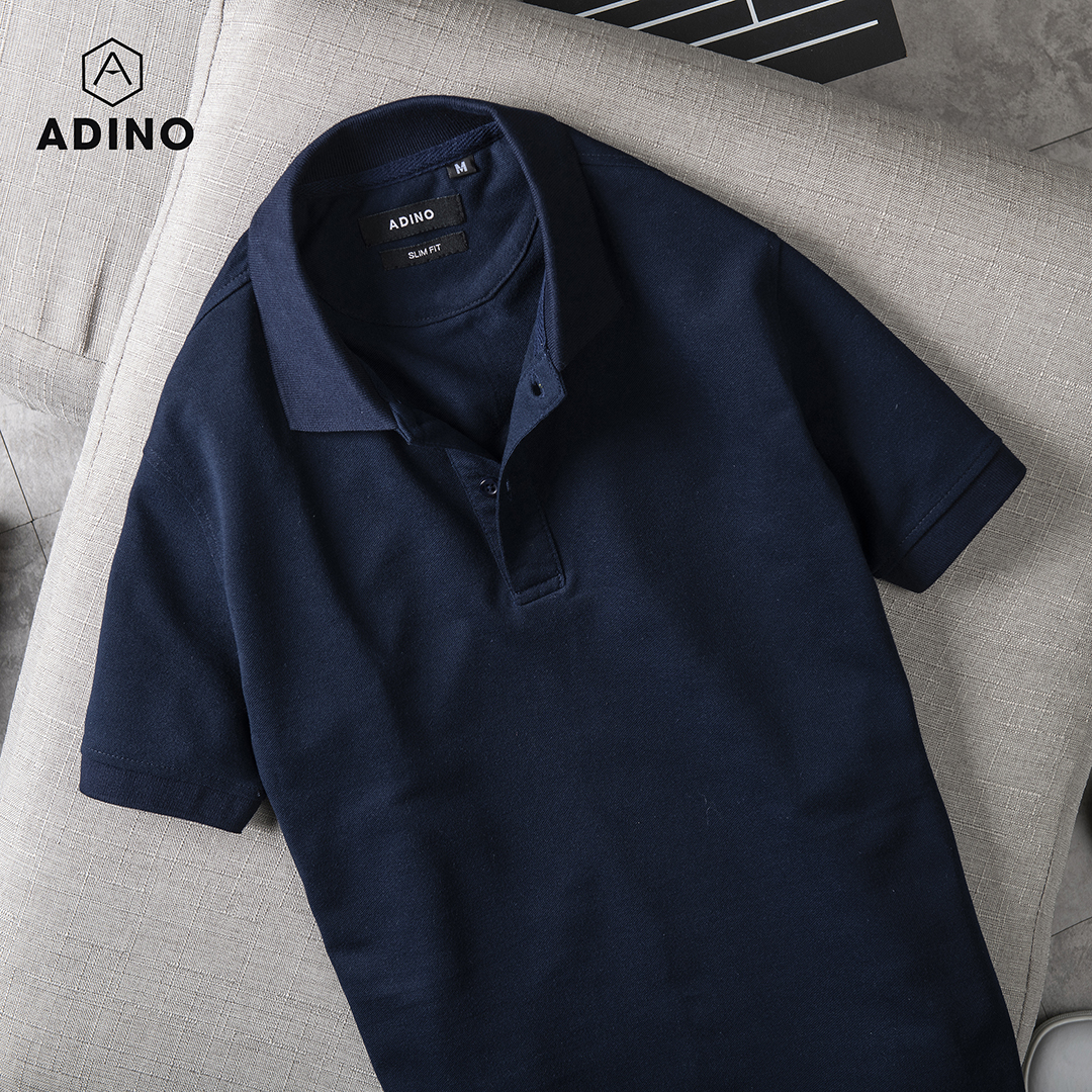 Hình ảnh Áo polo nam ADINO màu xanh đen vải cotton co giãn thiết kế basic trẻ trung PL42