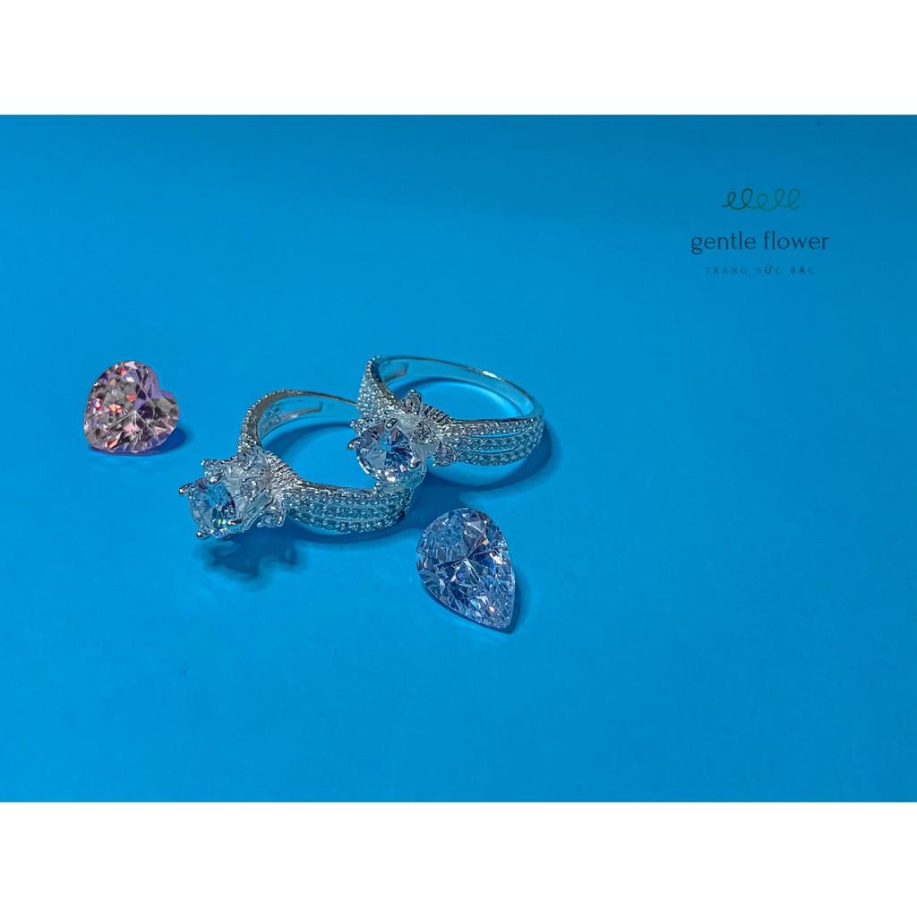 Nhẫn bạc ta nữ đính đá chấu viền thiết kế sang trọng Gentle Flower