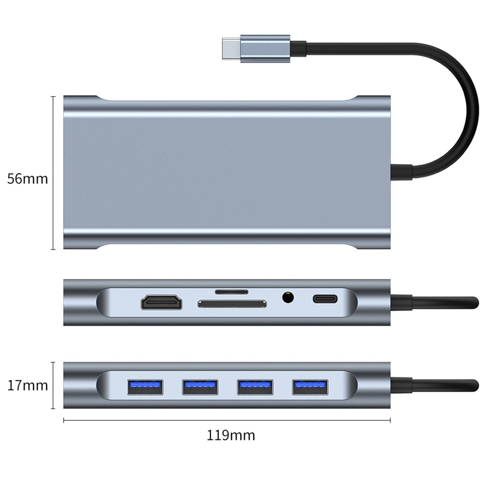11 in 1 USB C to USB Adapter,TF Card Reader,Docking Station USB 2.0 Port,Audio,HDMI to VGA,USB 3.0 Port, PD for Laptop