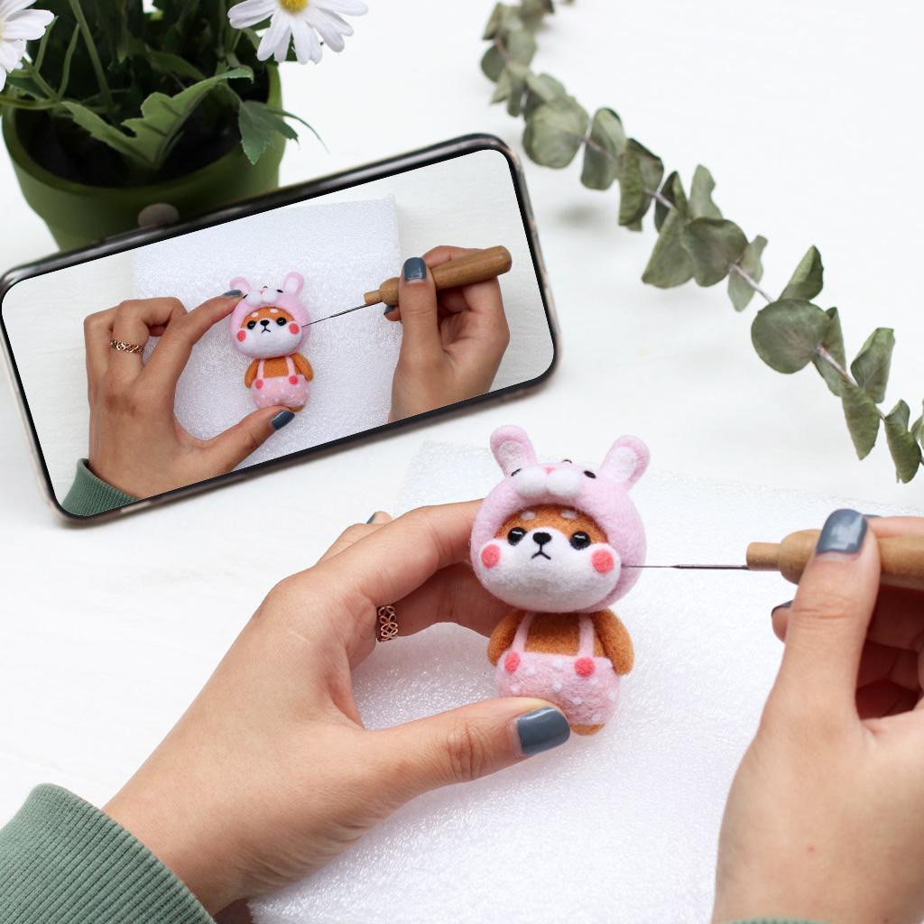 Chiwanji 2 Chiếc Shiba Inu Kim Nỉ Bộ Vòng Tay Động Vật Búp Bê Kim Nỉ Len Nỉ Bộ Không Xong Tự Làm Thủ Công chất Liệu Bộ