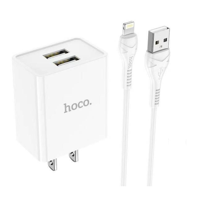 Bộ sạc nhanh 2.1A Hoco C89 chuôi dẹt 2 cổng Usb kèm dây sạc cho iPhone/iPad dài 1M - Hàng chính hãng