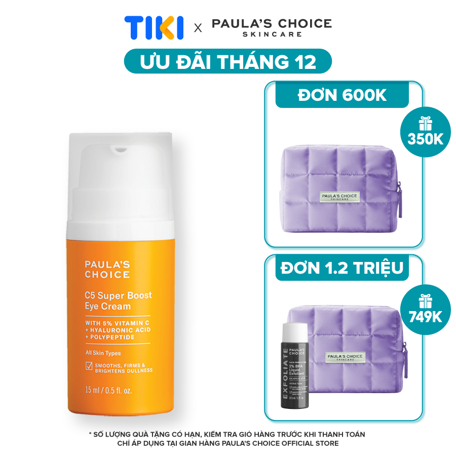 Kem mắt Vitamin C xóa mờ quầng thâm và giảm bọng mắt Paula's Choice C5 Super Boost Eye Cream 15ml 1010