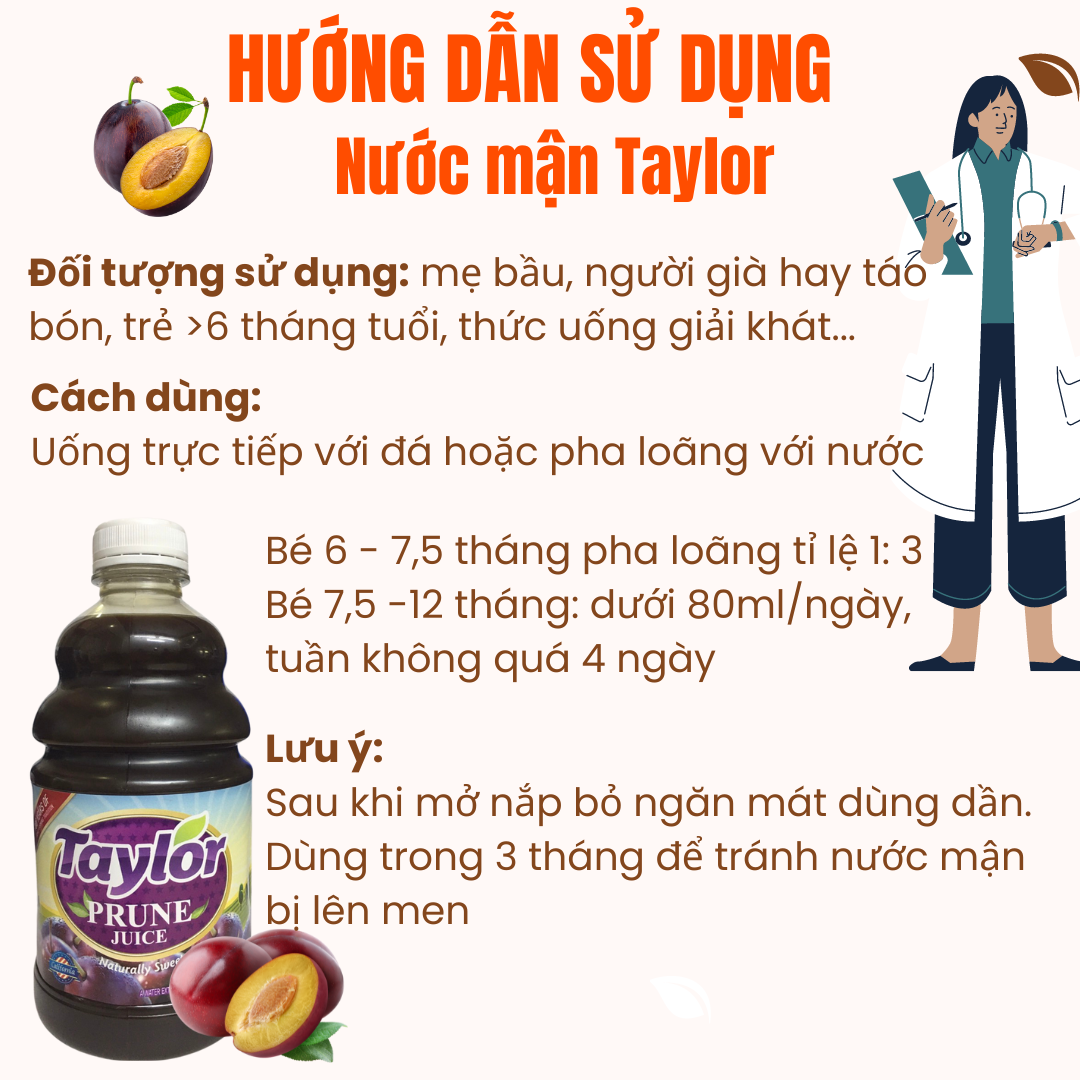 Nước Ép Mận ( Ít Đường ) Tự Nhiên Hữu Cơ Taylor 946ml Naturally Prune Juice