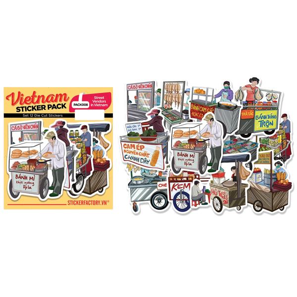 Bộ 12 Hình Dán Street Vendors in Vietnam - Die Cut Sticker Pack - Stickerfactory PACK008