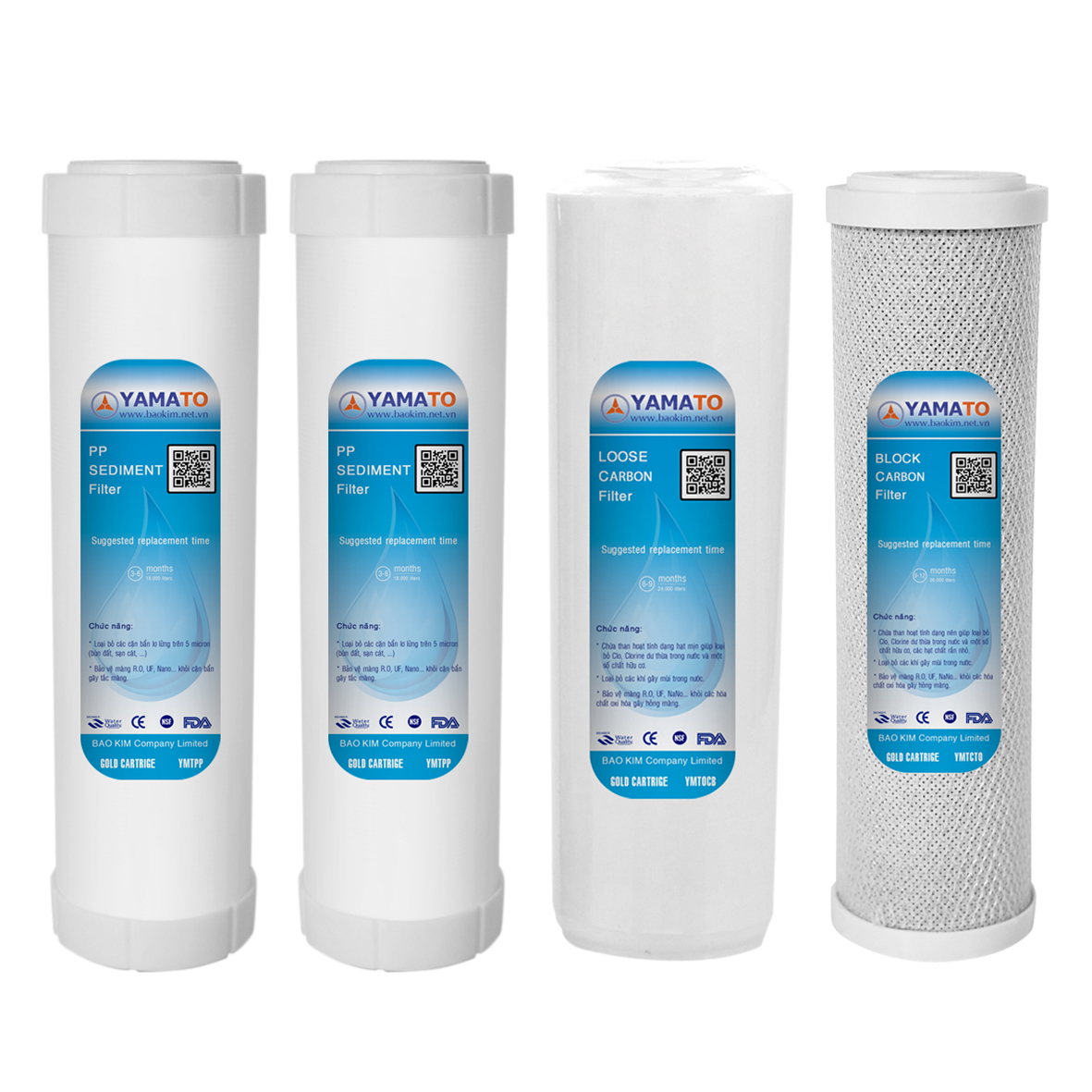 Lõi Lọc Nước 10 Inch Yamato - Bộ 4 Lõi Lọc 02 Lõi Số 1, 01 Lõi Số 2, 01 Lõi Số 3