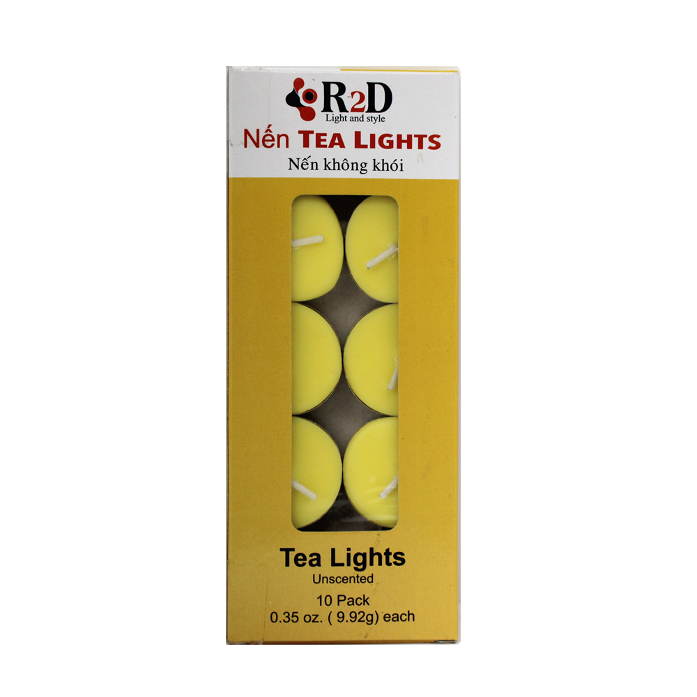 Nến tealight 10 viên không khói không mùi R2D màu vàng dùng cho đèn xông tinh dầu