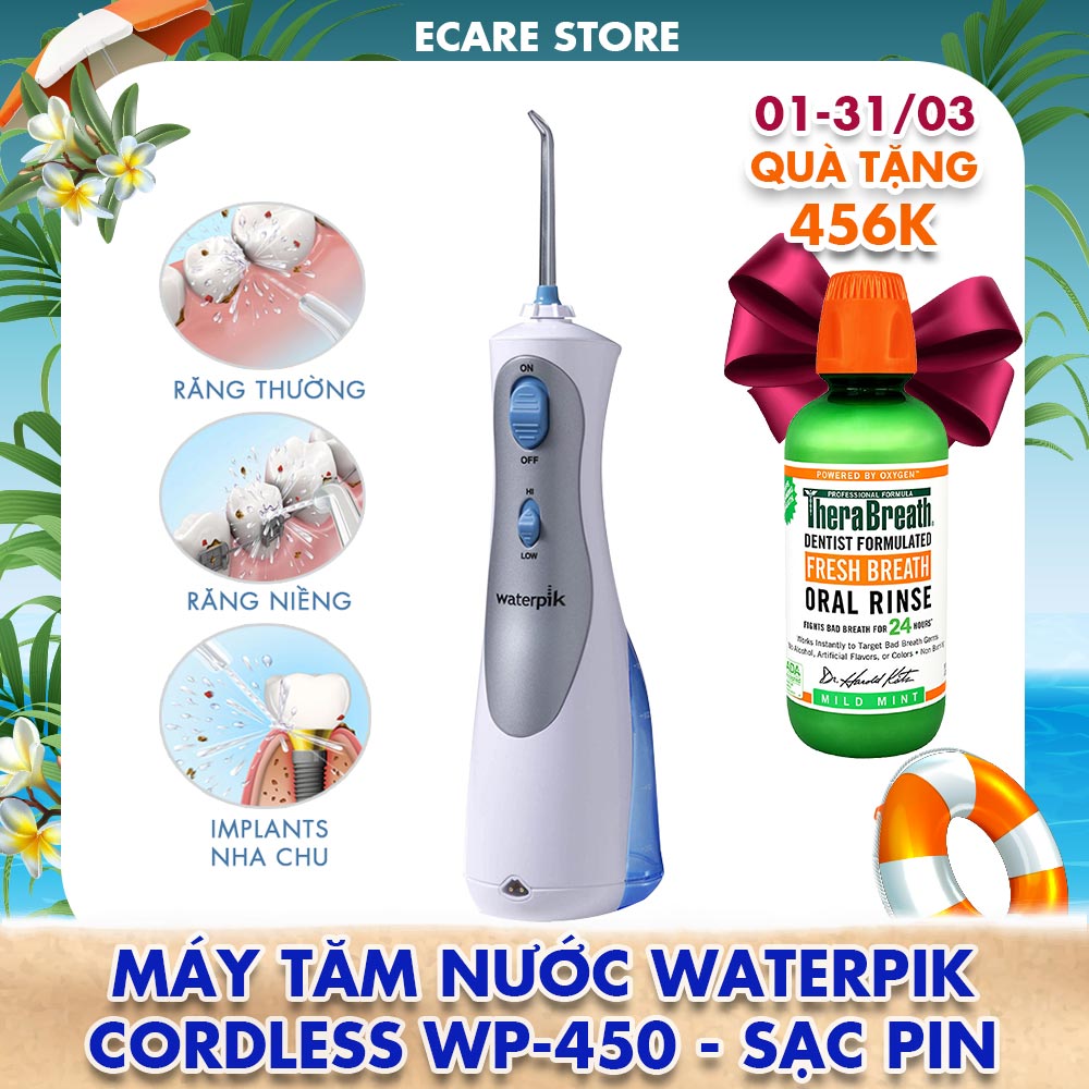 Máy tăm nước không dây giúp vệ sinh răng miệng Waterpik Cordless WP450