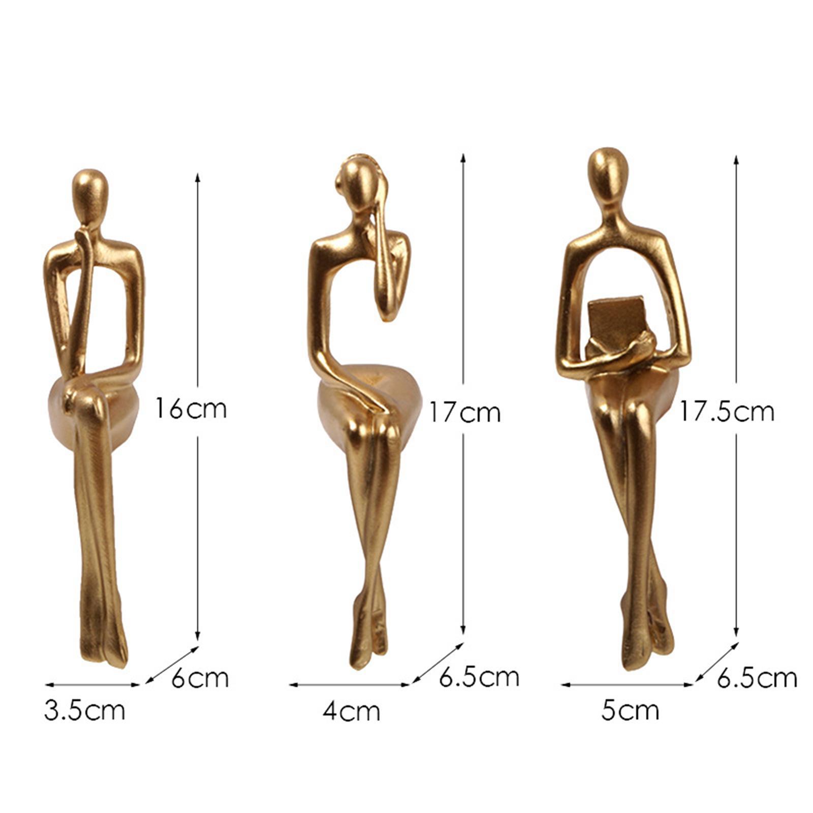 3PCS Sitting Thinker Statue Abstract Figurines for Shelf Tabletop