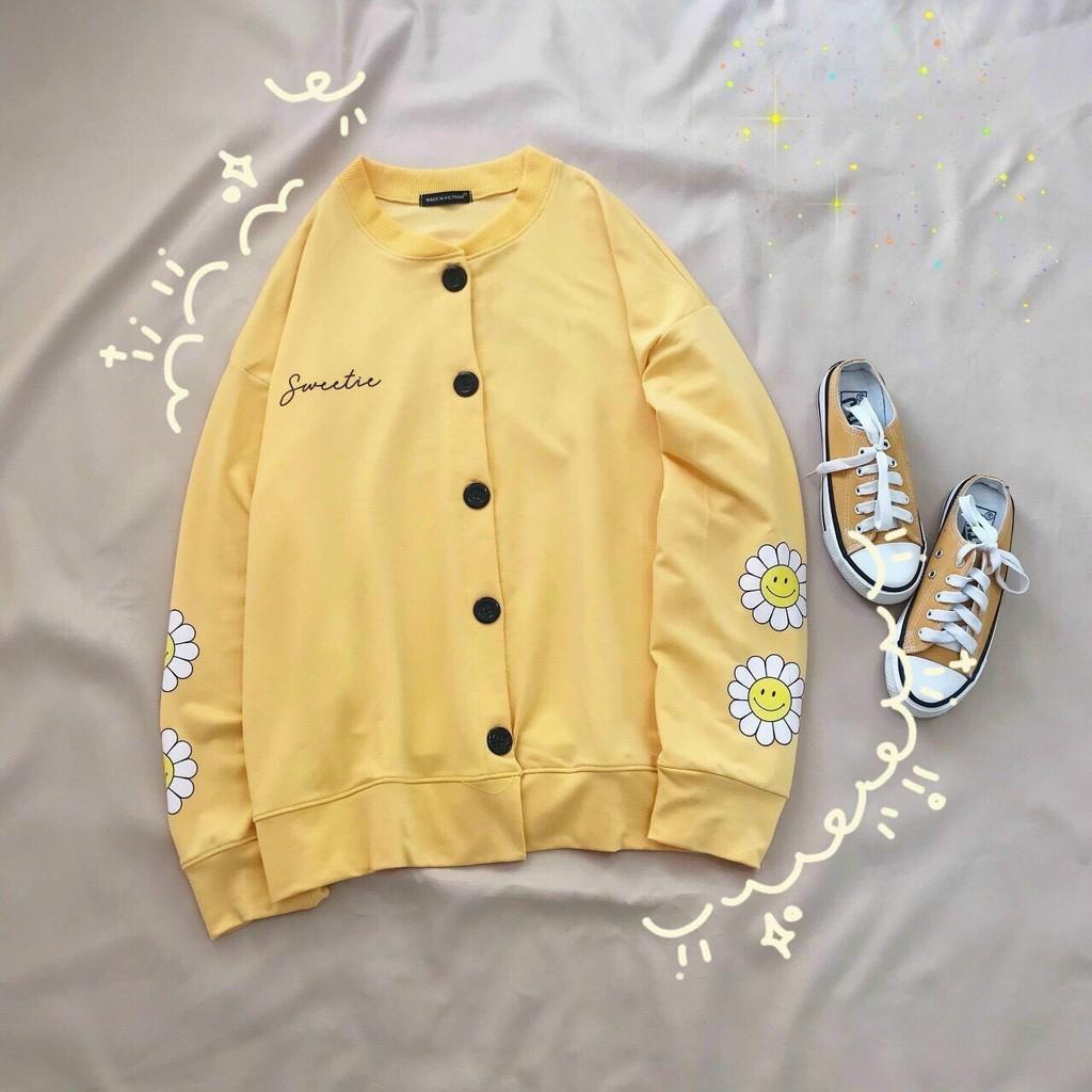 ÁO KHOÁC NỈ KHUY CÀI CADIGAN IN HOA CÚC NỮ MỚI,  Áo khoác nỉ hoodie nút cài form rộng Unisex màu sắc tươi trẻ dễ phối đồ, áo nỉ mịn mặc thoải mái hình in nổi bền