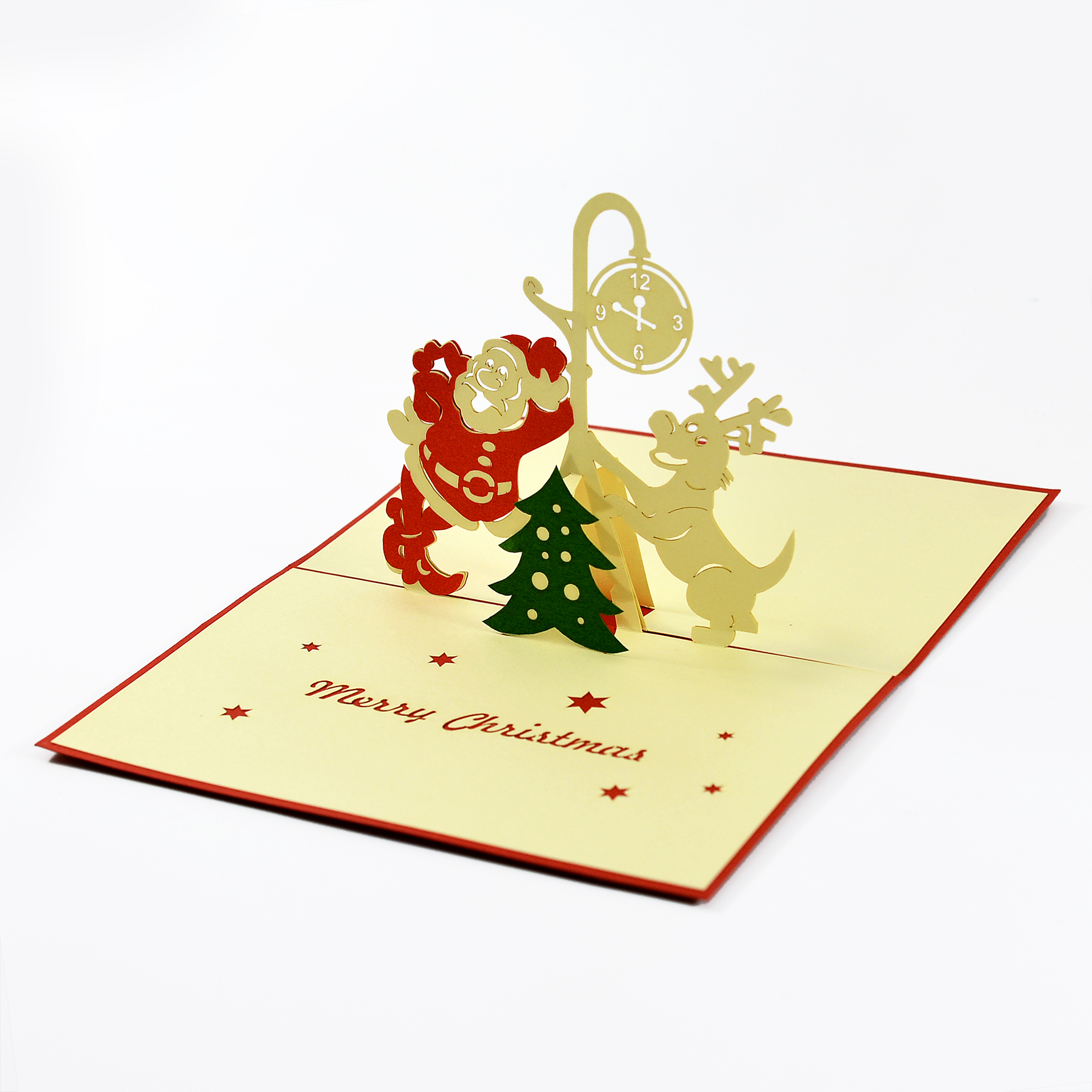 Thiệp nổi 3D handmade Ông già Noel cùng chú &quot;tài xế&quot; tuần lộc đáng yêu- Christmas 3D pop-up card size 12x18cm CN095