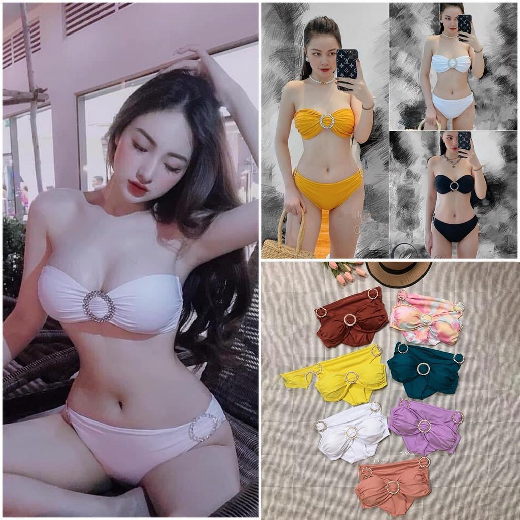 Đồ bơi Bikini 2 mảnh cup ngực khoen đá tròn sang chảnh hàng thiết kế cao cấp QP025