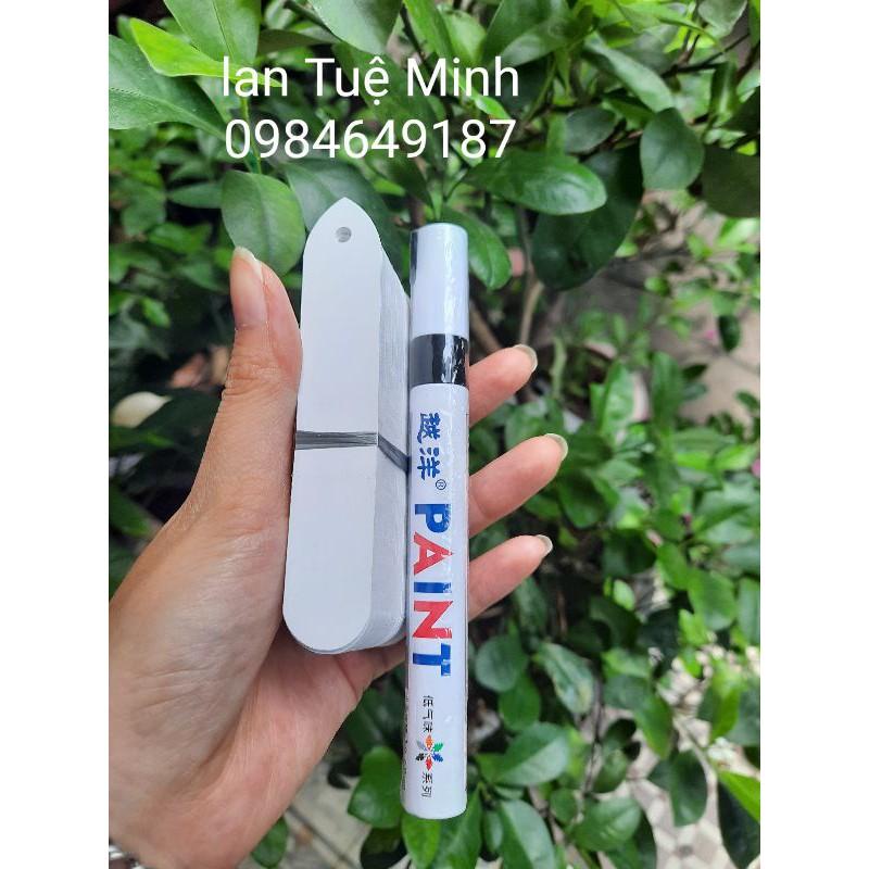 Combo 100 thẻ tên treo trắng kèm bút trống rửa trôi đen - Ghi tên lan, cây cảnh, đồ vật