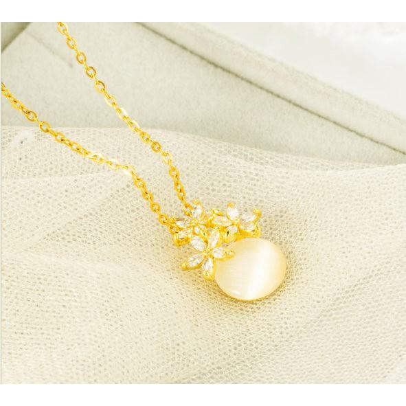 Dây chuyền nữ titan màu vàng hoa pha lê rớt đá siêu đẹp bền màu, hợp thời trang, dễ phối đồ