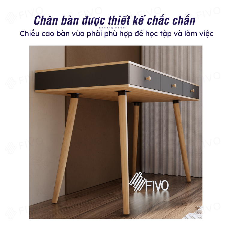 Bàn Học, Bàn Làm Việc Đa Năng Gỗ MDF Chống Ẩm FD02 FIVO, Thiết Kế Sang Trọng Chân Gỗ Chắc Chắn Phù Hợp Mọi Không Gian