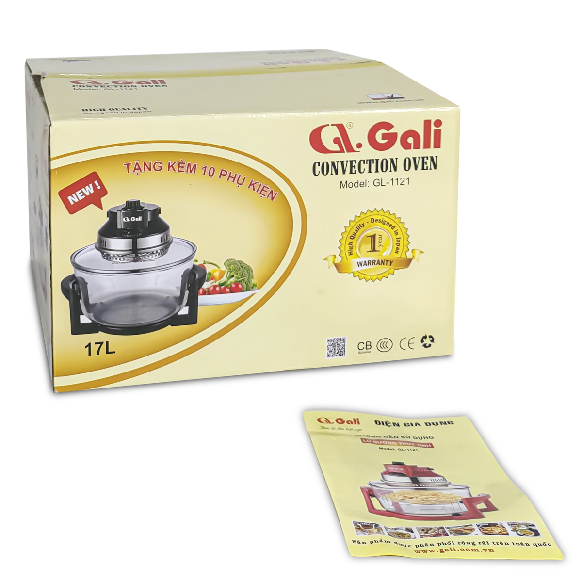 Lò nướng thủy tinh đa năng Gali GL-1121 17 lít 1300w, hàng chính hãng bảo hành 24 tháng, tặng kèm 10 phụ kiện tiện lợi