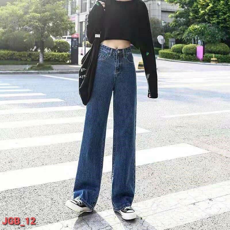 Quần Jeans Ống Suông Rộng Nữ cạp cao siêu tôn dáng Kanimi - QJ03