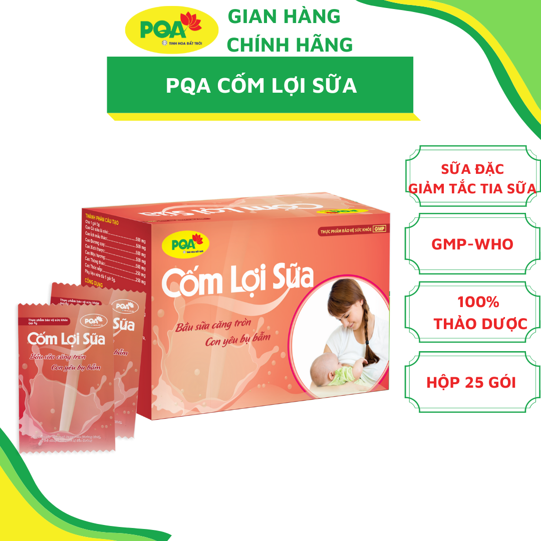 Cốm Lợi Sữa PQA Hỗ Trợ Bổ Khí Huyết, Tăng Chất Lượng , Tắc Tia Sữa, Dùng Cho Phụ Nữ Đang Cho Con Bú Hộp 25 Gói