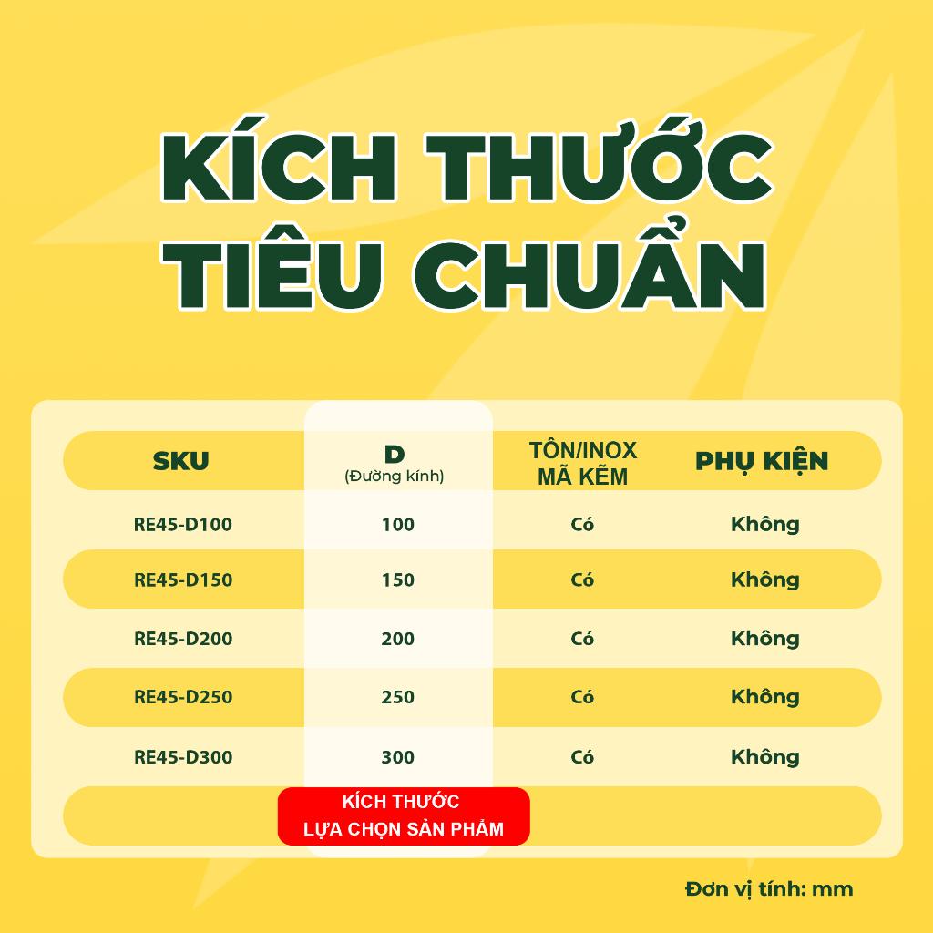 ASIA GREEN - Co Tròn 45°, Chuyển Hướng Gió, Tôn/inox Mạ Kẽm, Độ Dày 0.58mm (Giá bao gồm VAT)