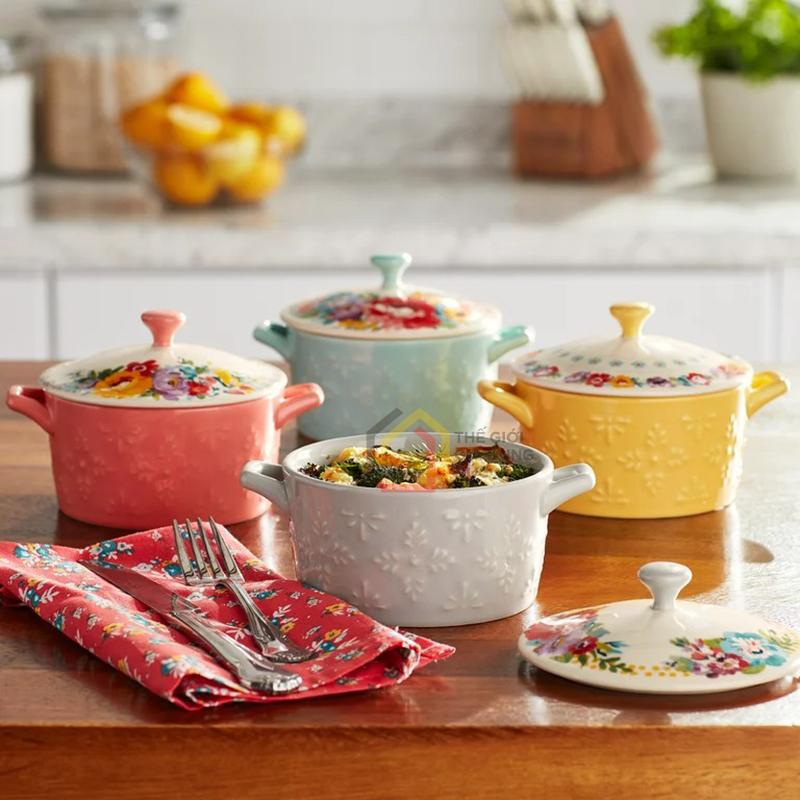 Sét 4 nồi sứ mini The Pioneer Woman Floral Medley Hàng chính hàng