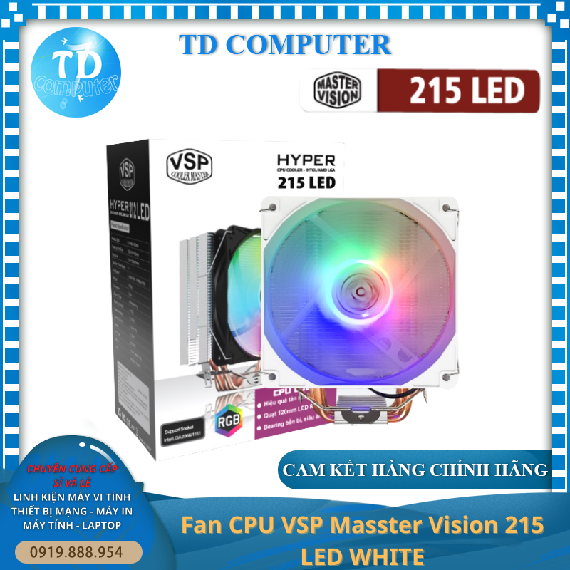 Tản nhiệt CPU VSP 215 [TRẮNG] Fan 12CM LED RGB Dùng Cho Tất Cả Socket - Hàng chính hãng TECH VISION phân phối