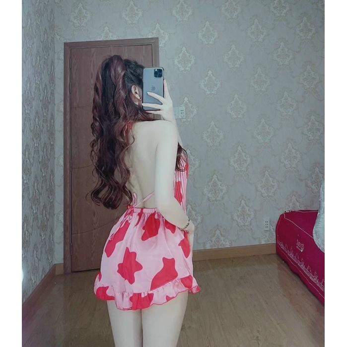 Đồ ngủ sexy, yếm ngủ bò sữa chất Satin mềm đẹp mặc ngủ thoải mái gợi cảm freesize
