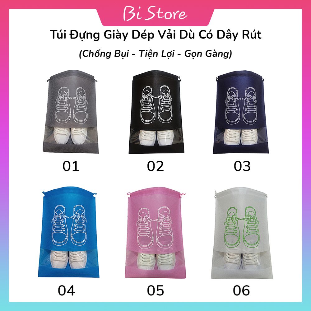 Túi đựng giày dép vải dù cao cấp có dây rút, 2 size nam nữ, chống bụi bẩn - tiện lợi khi đi du lịch