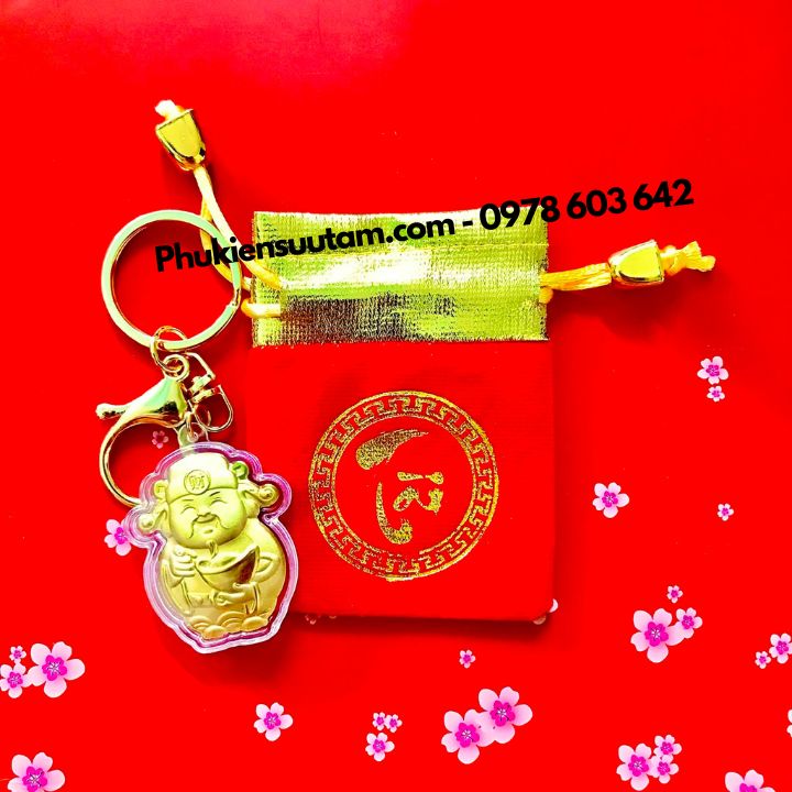 Combo 50 Móc Khóa Ông Thần Tài Vàng Tặng Túi Gấm Tài, kích thước: 4cmx3.5cm, màu vàng - SP005959