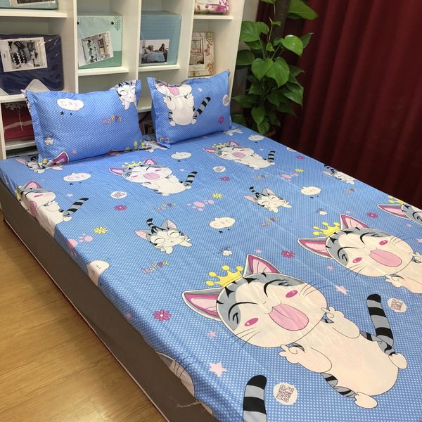 Bộ Ga Gối Mèo Thần Tài SGG17 - Xanh Biển
