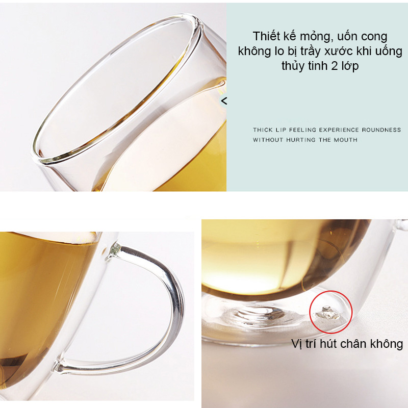 Cốc ly thủy tinh 2 lớp giữ nhiệt uống trà và café, có tay cầm loại 400ml-300ml-200ml-150ml-80ml tùy chọn