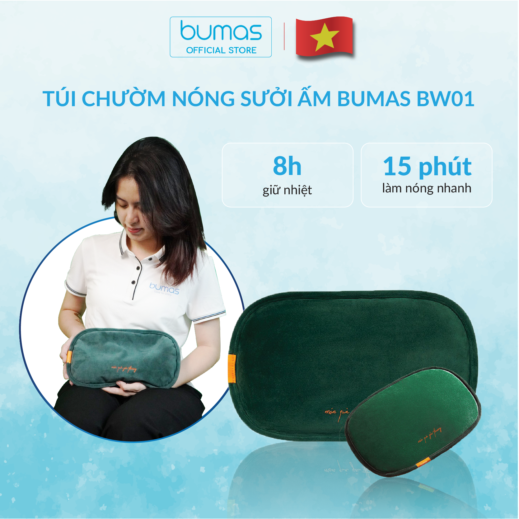 Túi Chườm Nóng Sưởi Ấm BUMAS BW01 - Dock Sạc Cắm Điện Có Thể Giữ Ấm Lên Đến 8 Giờ - Hàng Chính Hãng