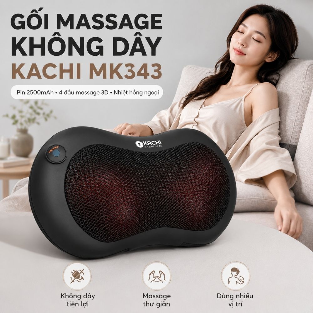 Gối massage không dây Kachi dòng cao cấp MK343 pin 2000mAh – MK343