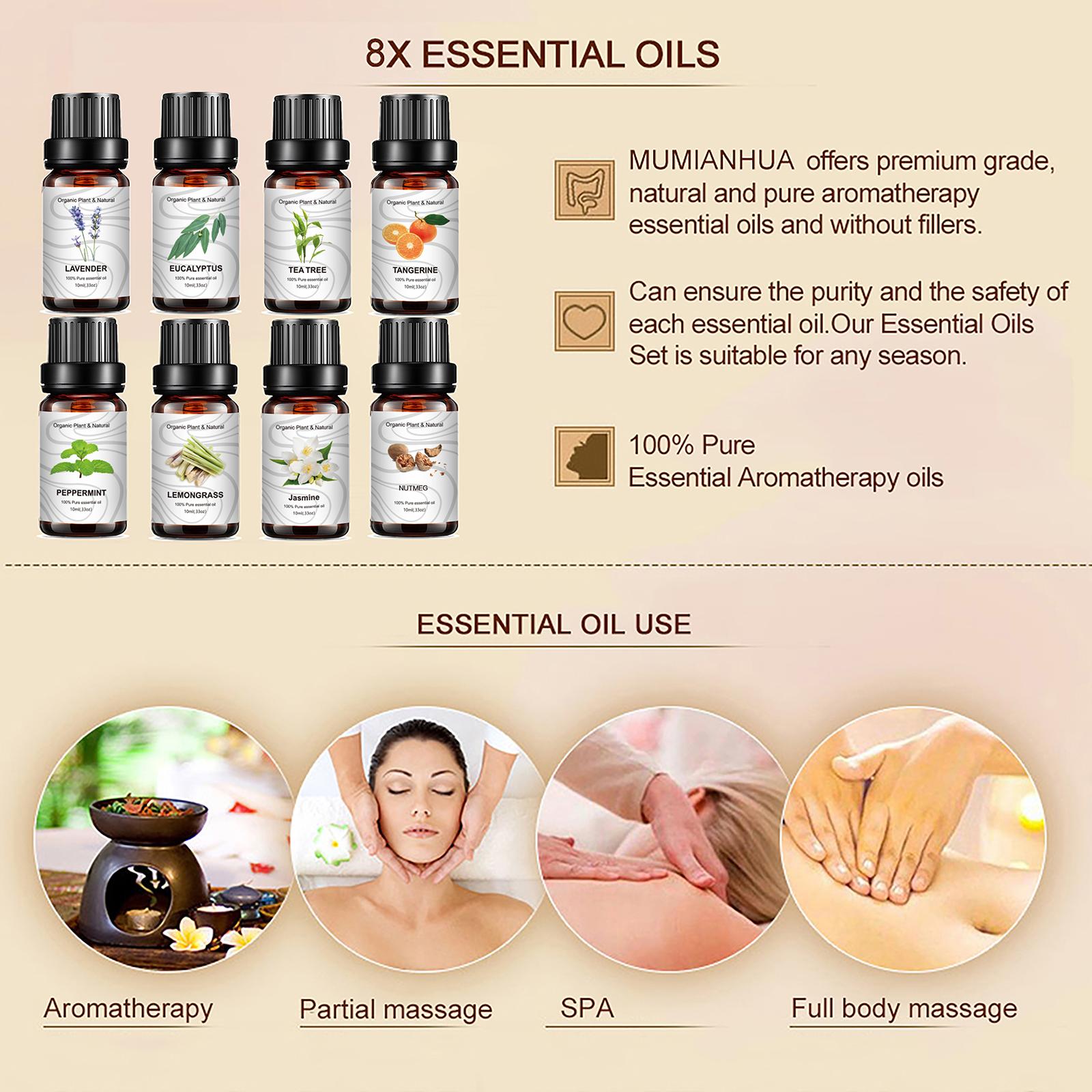 8 chai tinh dầu nguyên chất & tự nhiên 10ml, dành cho máy xông tinh dầu