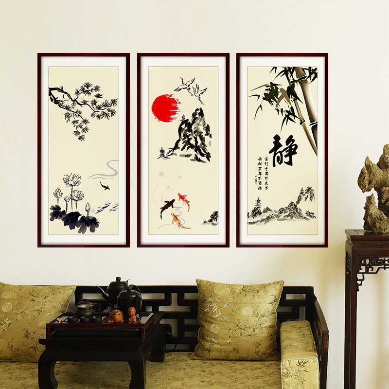 Decal dán tường tranh phong cảnh thư pháp
