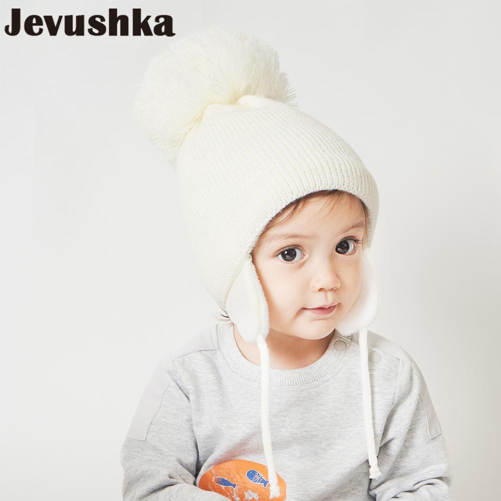 Lớn Pompom Mùa Đông Cho Bé Nón Cotton Đan Trẻ Em Bò Nón Cho Bé Trai Và Bé Gái Với Lót Nỉ Bomber Mũ Lưỡi Trai trẻ Em