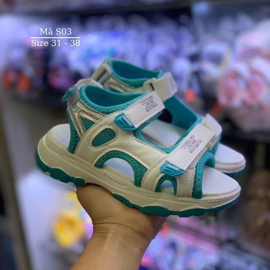 Dép Quai Hậu Bé Gái 6 - 12 tuổi  NHÍM SHOP màu trắng xanh quai ngang dáng thể thao êm chân chống trượt phù hợp trẻ em học sinh đi học, dạo phố, đi biển mùa hè S03