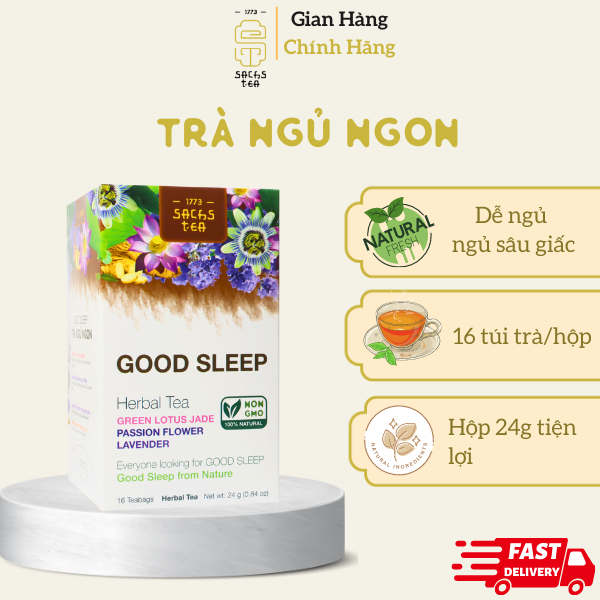 Trà ngủ ngon GoodSleep SACHS TEA 1773 giúp dễ ngủ, an thần, giảm stress, tốt cho tim mạch thành phần thảo mộc tự nhiên 16 túi/hộp