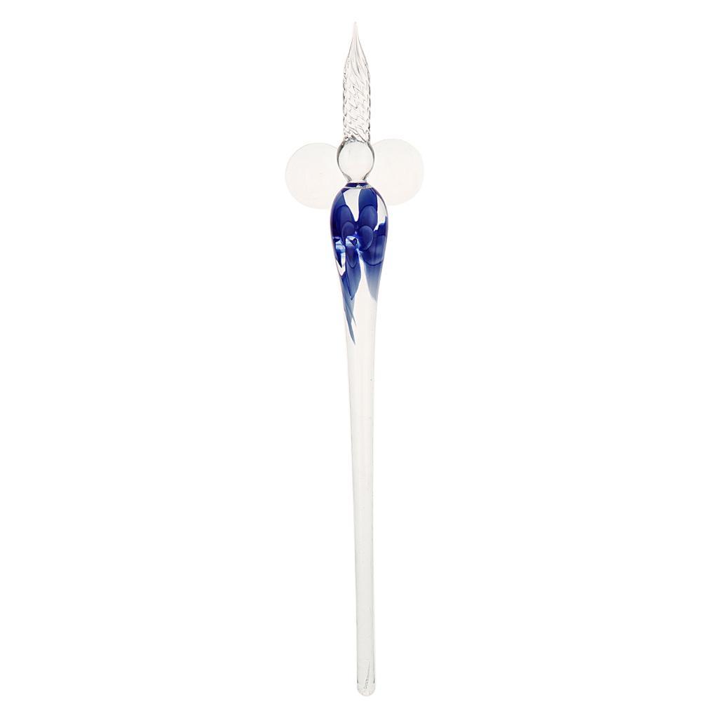 Vintage Crystal High Borosilicate Glass Glass Dip Pen Signature Pen Fountain Pens Business Present Office School Stationery Gifts Blue China Flower