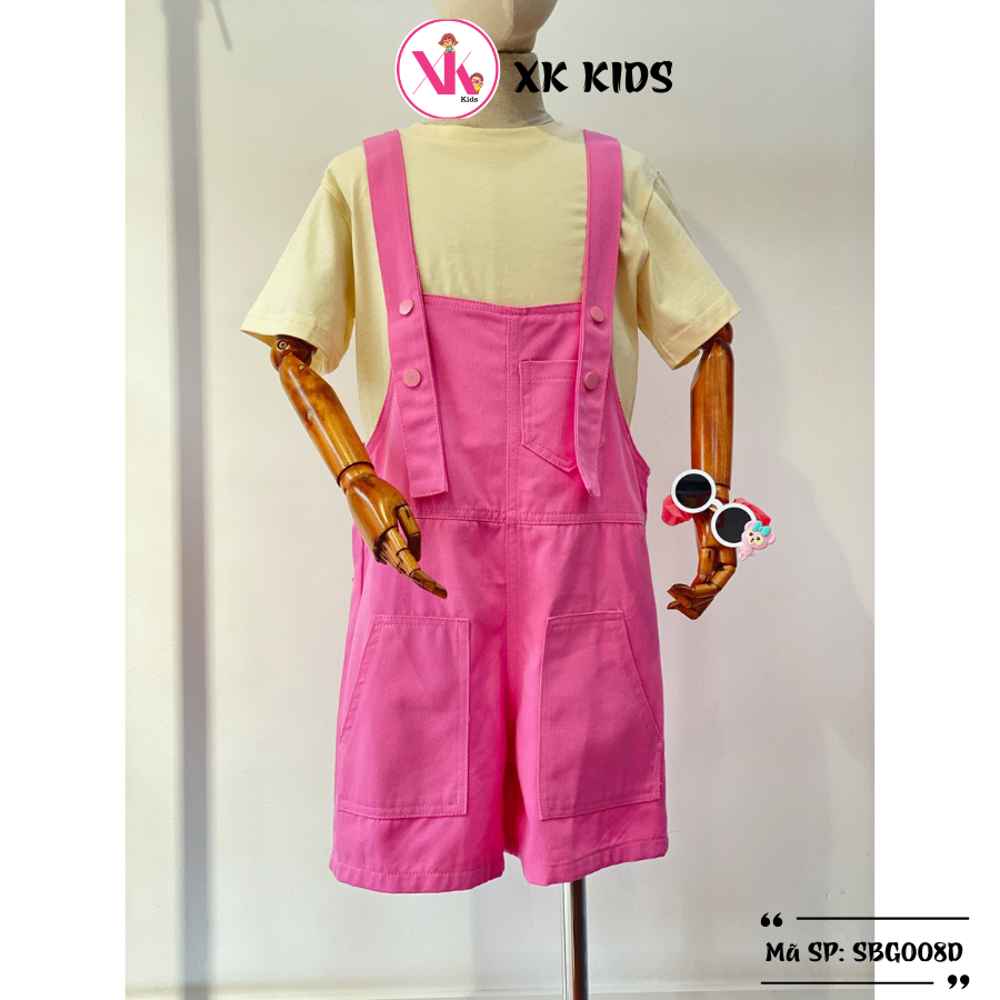 Set yếm bé gái chất thô cao cấp áo chất cotton màu hồng XK KIDS SBG008D