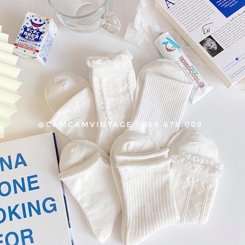 SET TẤT TRẮNG CAO CỔ NỮ REN BÈO TIỂU THƯ LOLITA TẤT CAO CỔ NAM NỮ TRẮNG TINH KHÔI